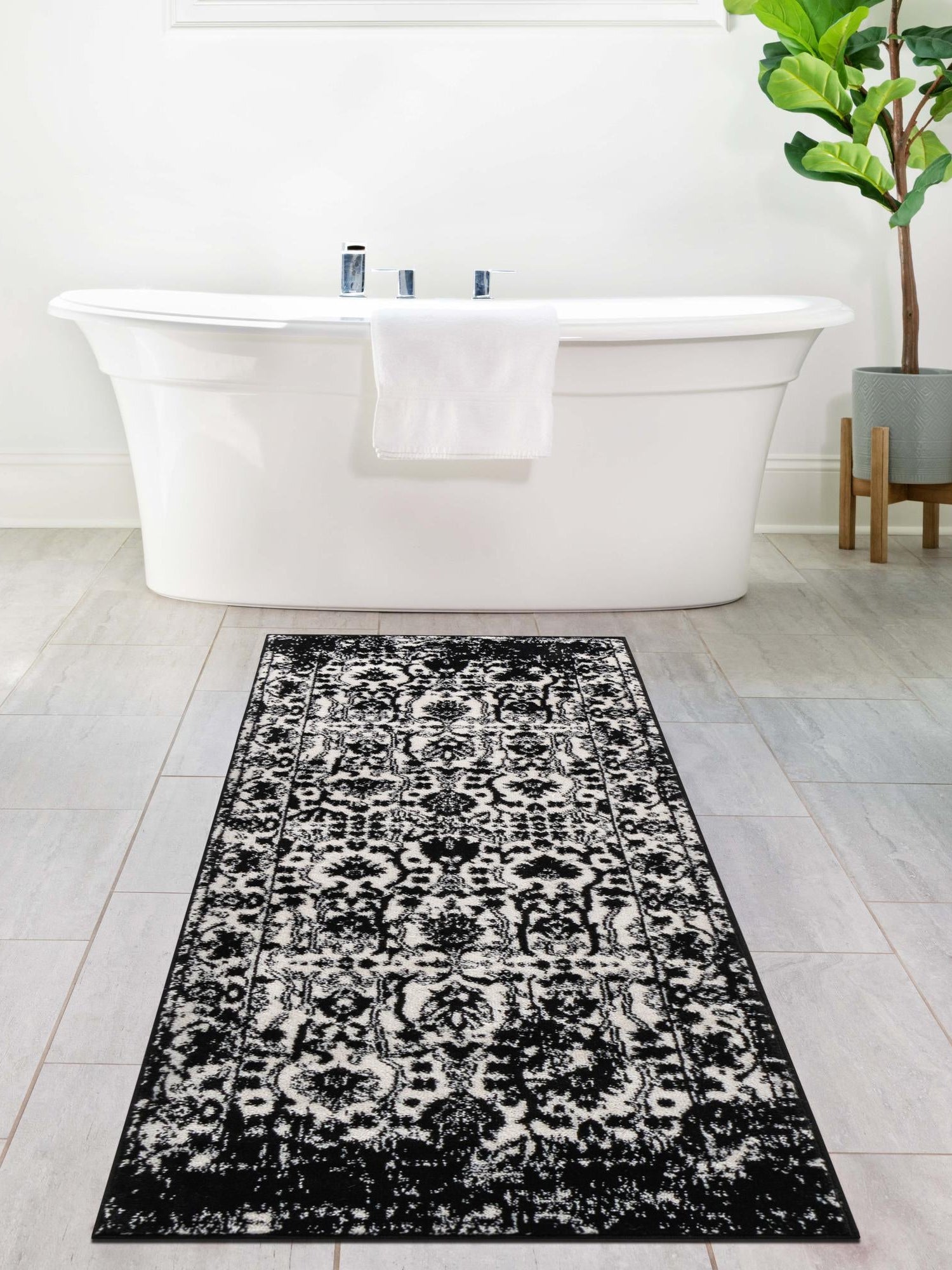 Black and White 2' x 6' 1 Portland Runner Area Rug 85% Polypropylene & 15% Polyester Vintage Distressed Traditional Carpet for Home Decor for Sale at Rug Engine