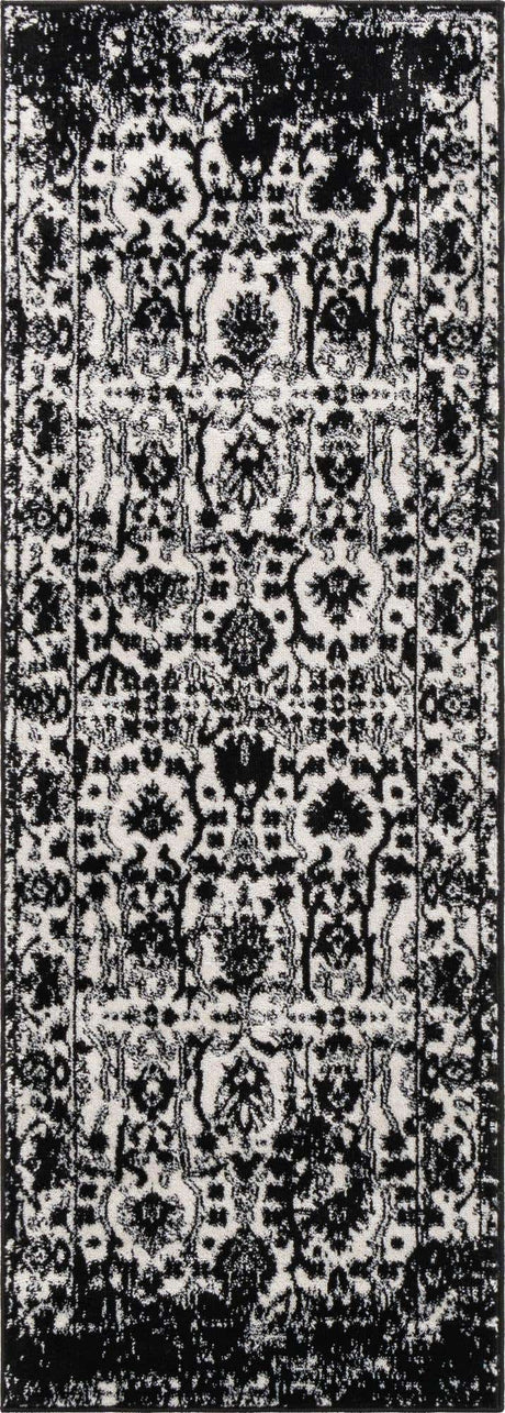 Black and White 2' x 6' 1 Portland Runner Area Rug 85% Polypropylene & 15% Polyester Vintage Distressed Traditional Carpet for Home Decor for Sale at Rug Engine