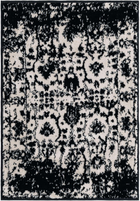Black and White 2' 2 x 3' 1 Portland Rectangle Area Rug 85% Polypropylene & 15% Polyester Vintage Distressed Traditional Carpet for Home Decor for Sale at Rug Engine