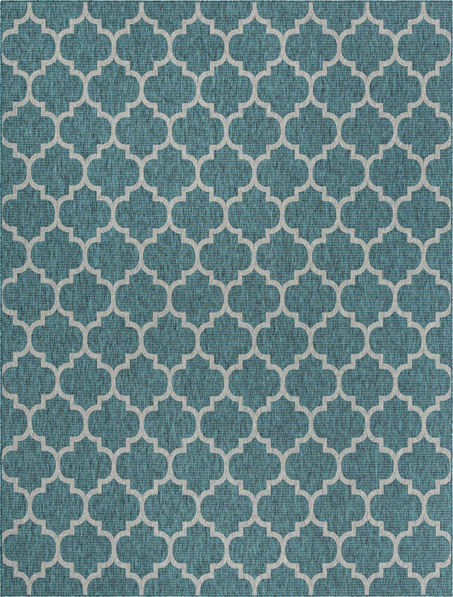 Teal 10' x 13' 1 Outdoor Trellis Rectangle Area Rug Weather Resistant for Patio, Deck, Terrace, Balcony, Porch Geometric Design Water Safe Outside Carpet for Sale at Rug Engine