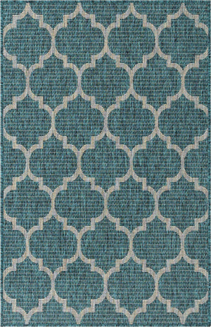 Teal 3' 1 x 5' 3 Outdoor Trellis Rectangle Area Rug Weather Resistant for Patio, Deck, Terrace, Balcony, Porch Geometric Design Water Safe Outside Carpet for Sale at Rug Engine
