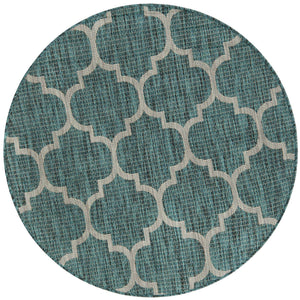Teal 4' 1 x 4' 1 Outdoor Trellis Round Area Rug Weather Resistant for Patio, Deck, Terrace, Balcony, Porch Geometric Design Water Safe Outside Carpet for Sale at Rug Engine