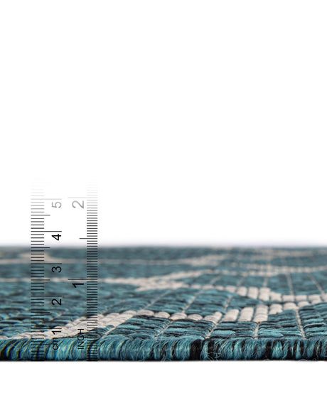 Teal 6' 1 x 6' 1 Outdoor Trellis Square Area Rug Weather Resistant for Patio, Deck, Terrace, Balcony, Porch Geometric Design Water Safe Outside Carpet for Sale at Rug Engine