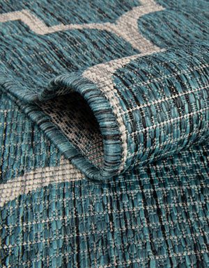 Teal 6' 1 x 6' 1 Outdoor Trellis Square Area Rug Weather Resistant for Patio, Deck, Terrace, Balcony, Porch Geometric Design Water Safe Outside Carpet for Sale at Rug Engine