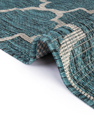 Teal 6' 1 x 6' 1 Outdoor Trellis Square Area Rug Weather Resistant for Patio, Deck, Terrace, Balcony, Porch Geometric Design Water Safe Outside Carpet for Sale at Rug Engine
