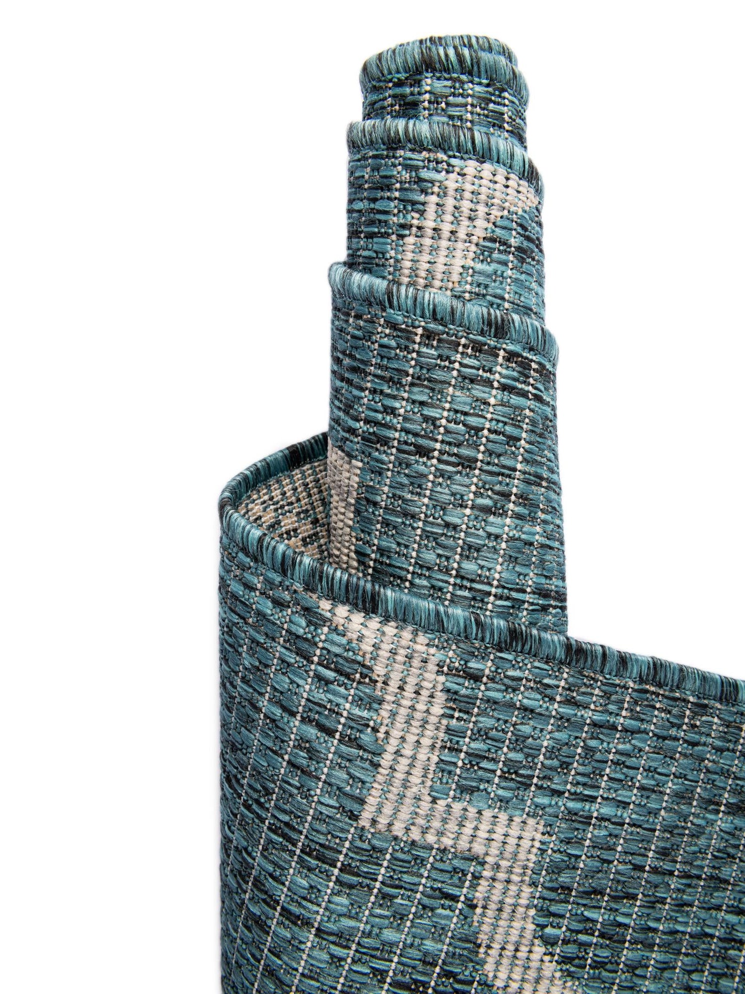 Teal 10' x 10' Outdoor Trellis Square Area Rug Weather Resistant for Patio, Deck, Terrace, Balcony, Porch Geometric Design Water Safe Outside Carpet for Sale at Rug Engine