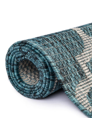 Teal 6' 1 x 6' 1 Outdoor Trellis Square Area Rug Weather Resistant for Patio, Deck, Terrace, Balcony, Porch Geometric Design Water Safe Outside Carpet for Sale at Rug Engine