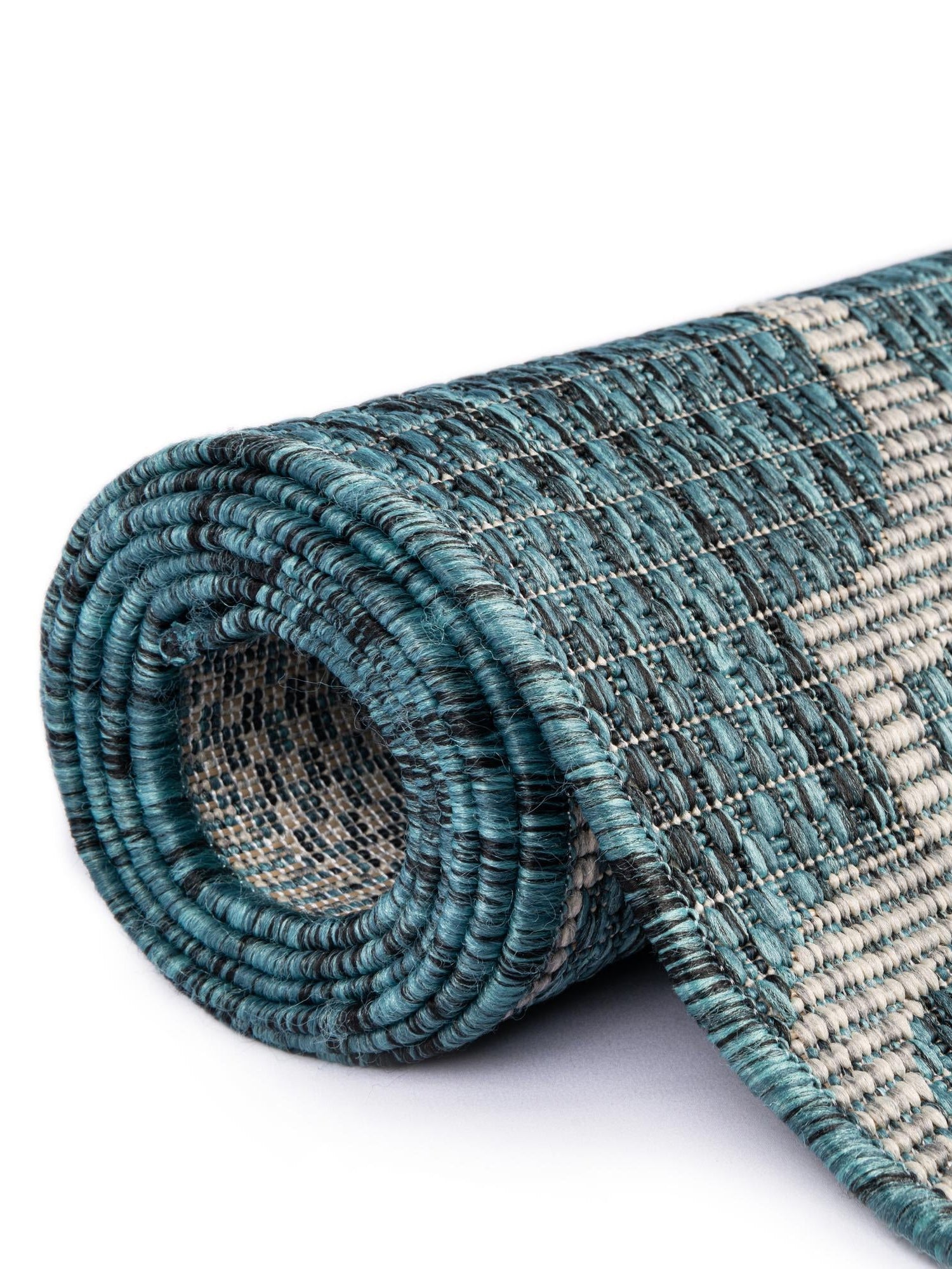 Teal 7' 10 x 7' 10 Outdoor Trellis Square Area Rug Weather Resistant for Patio, Deck, Terrace, Balcony, Porch Geometric Design Water Safe Outside Carpet for Sale at Rug Engine