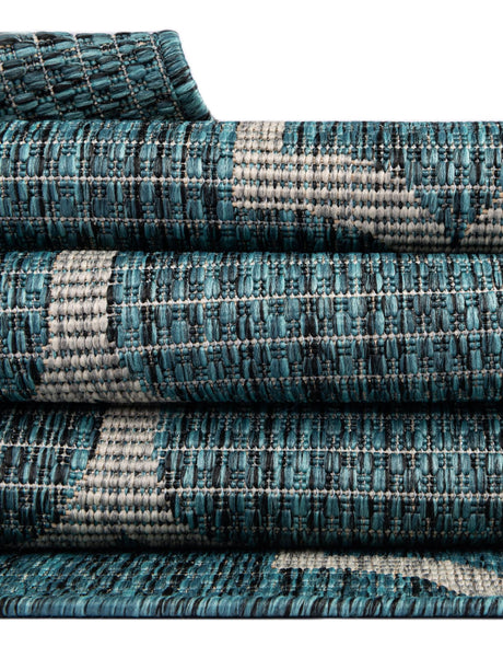 Teal 6' 1 x 6' 1 Outdoor Trellis Square Area Rug Weather Resistant for Patio, Deck, Terrace, Balcony, Porch Geometric Design Water Safe Outside Carpet for Sale at Rug Engine