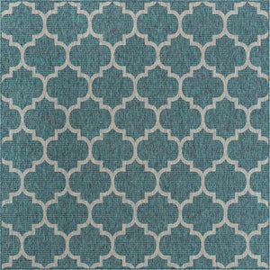 Teal 8' x 8' Outdoor Trellis Square Rug