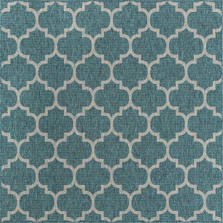 Teal 8' x 8' Outdoor Trellis Square Rug