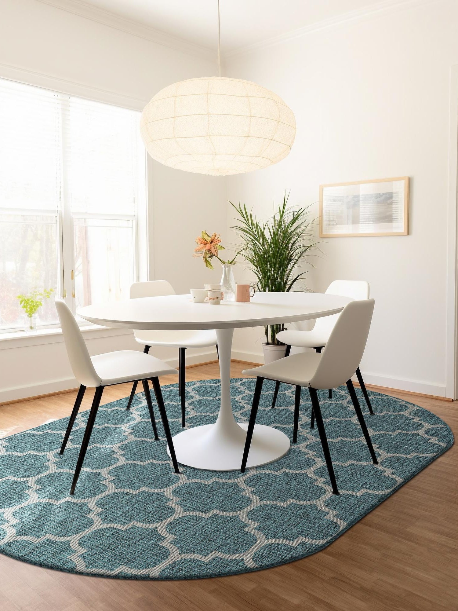 Teal 5' 3 x 8' Outdoor Trellis Oval Area Rug Weather Resistant for Patio, Deck, Terrace, Balcony, Porch Geometric Design Water Safe Outside Carpet for Sale at Rug Engine