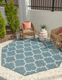 Teal 7' 10 x 7' 10 Outdoor Trellis Octagon Area Rug Weather Resistant for Patio, Deck, Terrace, Balcony, Porch Geometric Design Water Safe Outside Carpet for Sale at Rug Engine