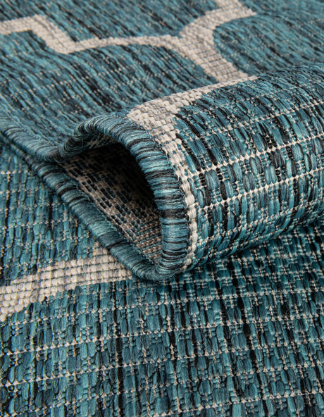 Teal 7' 10 x 7' 10 Outdoor Trellis Octagon Area Rug Weather Resistant for Patio, Deck, Terrace, Balcony, Porch Geometric Design Water Safe Outside Carpet for Sale at Rug Engine