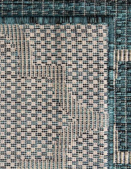 Teal 7' 10 x 7' 10 Outdoor Trellis Octagon Area Rug Weather Resistant for Patio, Deck, Terrace, Balcony, Porch Geometric Design Water Safe Outside Carpet for Sale at Rug Engine