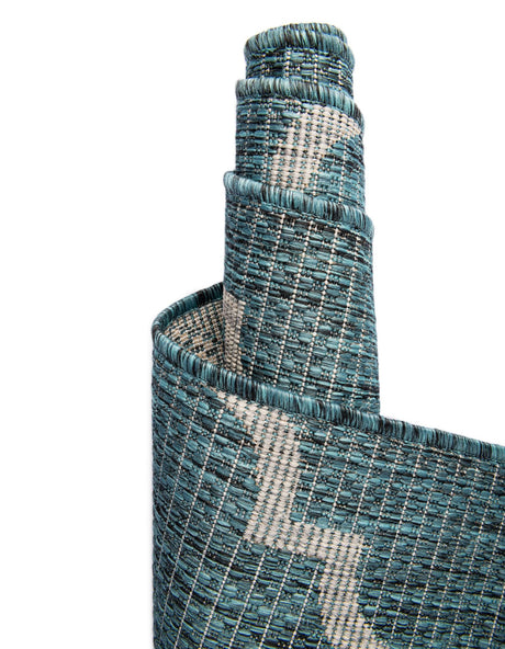 Teal 7' 10 x 7' 10 Outdoor Trellis Octagon Area Rug Weather Resistant for Patio, Deck, Terrace, Balcony, Porch Geometric Design Water Safe Outside Carpet for Sale at Rug Engine
