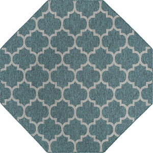 Teal 7' 10 x 7' 10 Outdoor Trellis Octagon Area Rug Weather Resistant for Patio, Deck, Terrace, Balcony, Porch Geometric Design Water Safe Outside Carpet for Sale at Rug Engine