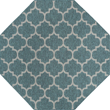 Teal 7' 10 x 7' 10 Outdoor Trellis Octagon Area Rug Weather Resistant for Patio, Deck, Terrace, Balcony, Porch Geometric Design Water Safe Outside Carpet for Sale at Rug Engine