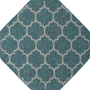 Teal 5' 3 x 5' 3 Outdoor Trellis Octagon Area Rug Weather Resistant for Patio, Deck, Terrace, Balcony, Porch Geometric Design Water Safe Outside Carpet for Sale at Rug Engine