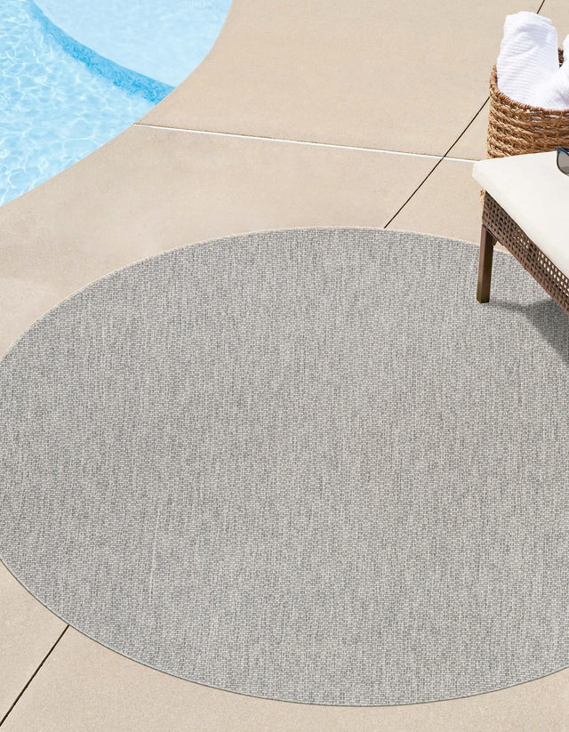 Light Gray 3' 1 x 3' 1 Outdoor Solid Round Area Rug Weather Resistant for Patio, Deck, Terrace, Balcony, Porch 100% Polypropylene Minimalist Waterproof Carpet for Sale at Rug Engine