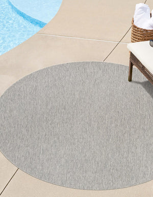 Light Gray 13' 1 x 13' 1 Outdoor Solid Round Area Rug Weather Resistant for Patio, Deck, Terrace, Balcony, Porch 100% Polypropylene Minimalist Waterproof Carpet for Sale at Rug Engine