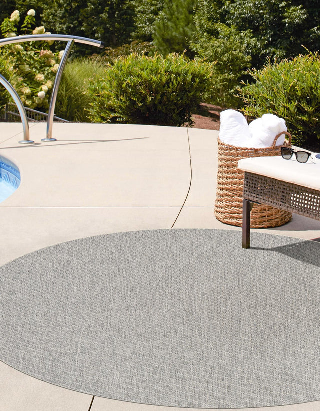 Light Gray 13' 1 x 13' 1 Outdoor Solid Round Area Rug Weather Resistant for Patio, Deck, Terrace, Balcony, Porch 100% Polypropylene Minimalist Waterproof Carpet for Sale at Rug Engine