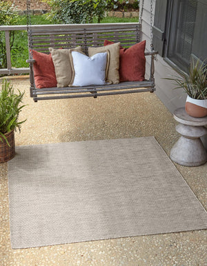Light Gray 10' x 10' Outdoor Solid Square Area Rug Weather Resistant for Patio, Deck, Terrace, Balcony, Porch 100% Polypropylene Minimalist Waterproof Carpet for Sale at Rug Engine