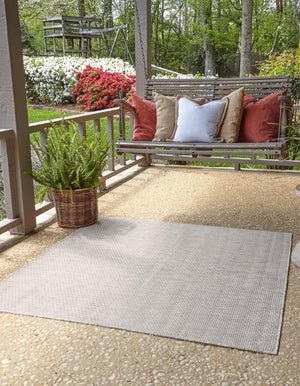 Light Gray 6' 1 x 6' 1 Outdoor Solid Square Area Rug Weather Resistant for Patio, Deck, Terrace, Balcony, Porch 100% Polypropylene Minimalist Waterproof Carpet for Sale at Rug Engine