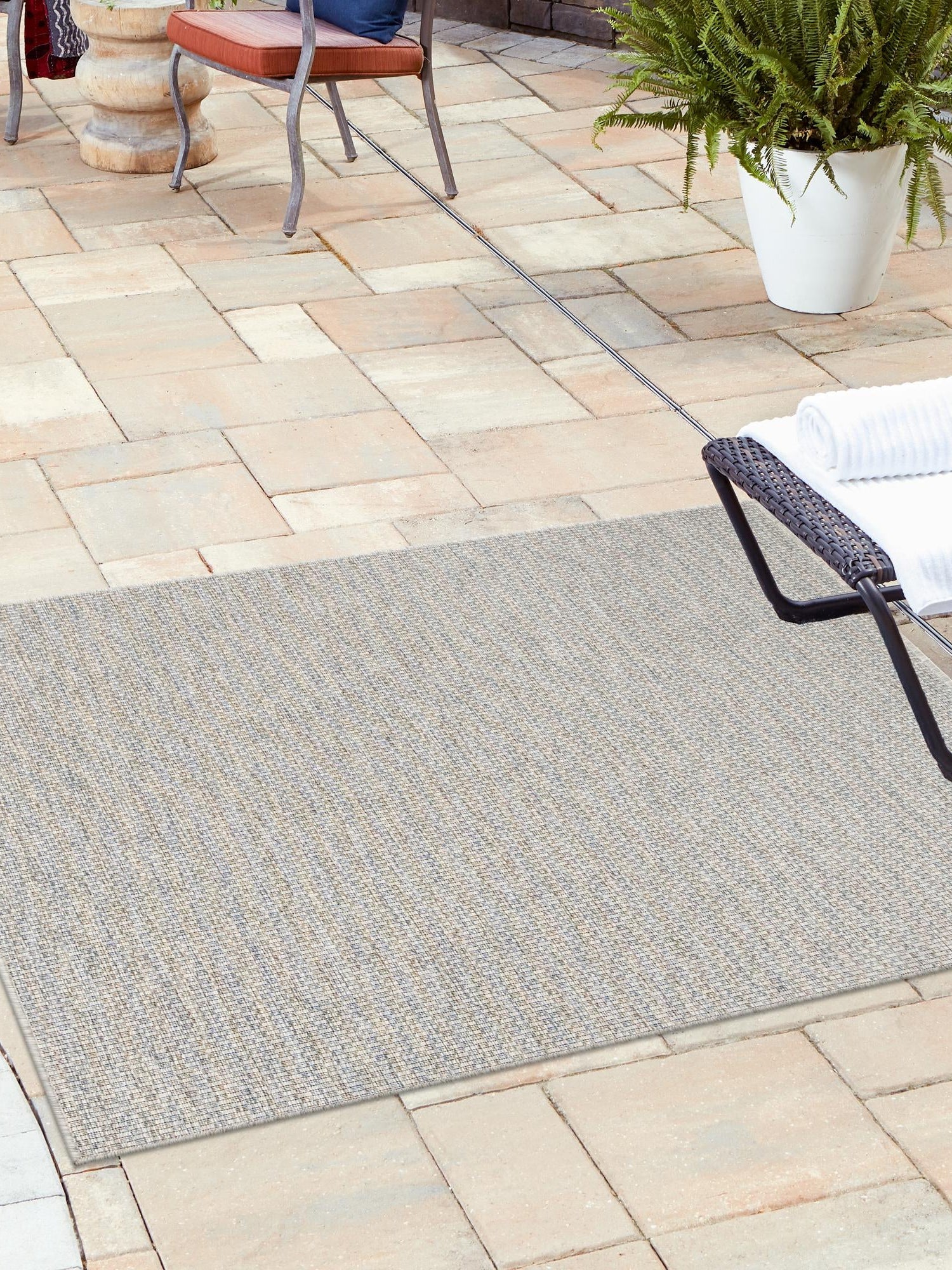 Light Gray 5' 3 x 5' 3 Outdoor Solid Square Area Rug Weather Resistant for Patio, Deck, Terrace, Balcony, Porch 100% Polypropylene Minimalist Waterproof Carpet for Sale at Rug Engine