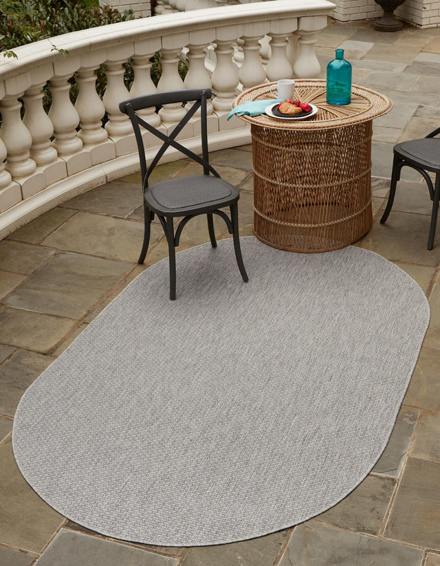 Light Gray 7' 10 x 10' Outdoor Solid Oval Area Rug Weather Resistant for Patio, Deck, Terrace, Balcony, Porch 100% Polypropylene Minimalist Waterproof Carpet for Sale at Rug Engine