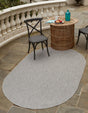 Light Gray 7' 10 x 10' Outdoor Solid Oval Area Rug Weather Resistant for Patio, Deck, Terrace, Balcony, Porch 100% Polypropylene Minimalist Waterproof Carpet for Sale at Rug Engine