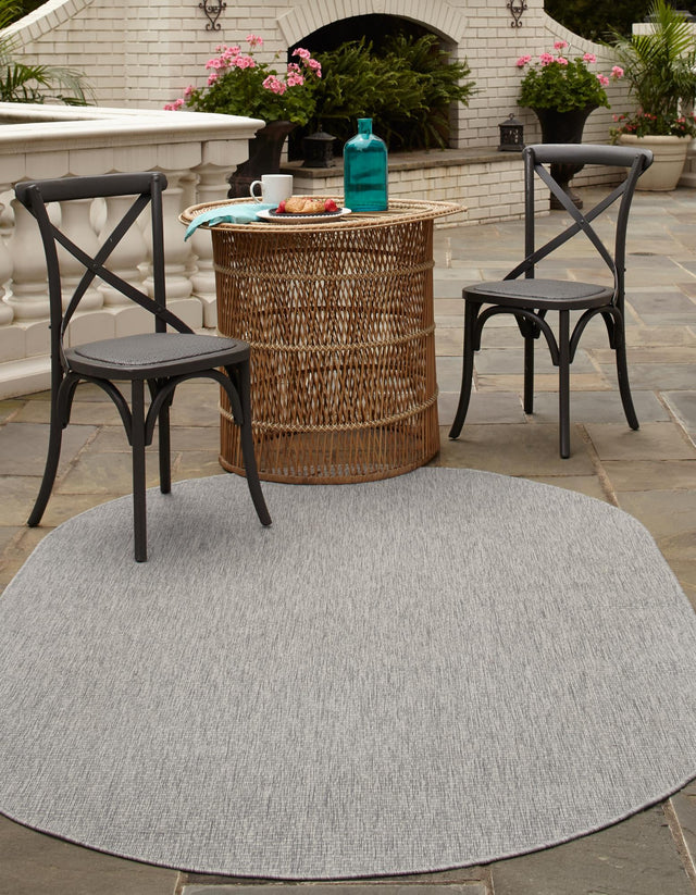 Light Gray 7' 10 x 10' Outdoor Solid Oval Area Rug Weather Resistant for Patio, Deck, Terrace, Balcony, Porch 100% Polypropylene Minimalist Waterproof Carpet for Sale at Rug Engine