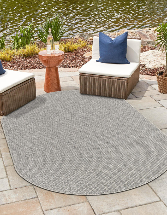 Light Gray 7' 10 x 10' Outdoor Solid Oval Area Rug Weather Resistant for Patio, Deck, Terrace, Balcony, Porch 100% Polypropylene Minimalist Waterproof Carpet for Sale at Rug Engine