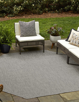Light Gray 5' 3 x 5' 3 Outdoor Solid Octagon Area Rug Weather Resistant for Patio, Deck, Terrace, Balcony, Porch 100% Polypropylene Minimalist Waterproof Carpet for Sale at Rug Engine