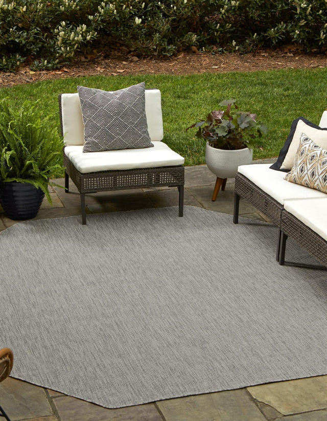 Light Gray 5' 3 x 5' 3 Outdoor Solid Octagon Area Rug Weather Resistant for Patio, Deck, Terrace, Balcony, Porch 100% Polypropylene Minimalist Waterproof Carpet for Sale at Rug Engine