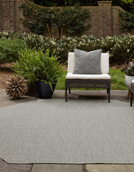 Light Gray 5' 3 x 5' 3 Outdoor Solid Octagon Area Rug Weather Resistant for Patio, Deck, Terrace, Balcony, Porch 100% Polypropylene Minimalist Waterproof Carpet for Sale at Rug Engine