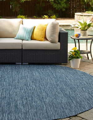 Blue 6' 1 x 6' 1 Outdoor Solid Round Rug