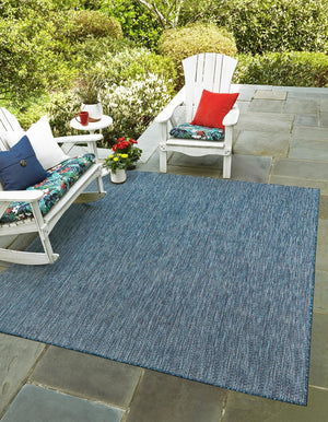 Blue 10' x 10' Outdoor Solid Square Area Rug Weather Resistant for Patio, Deck, Terrace, Balcony, Porch 100% Polypropylene Minimalist Waterproof Carpet for Sale at Rug Engine