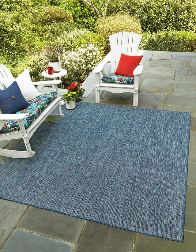 Blue 10' x 10' Outdoor Solid Square Area Rug Weather Resistant for Patio, Deck, Terrace, Balcony, Porch 100% Polypropylene Minimalist Waterproof Carpet for Sale at Rug Engine