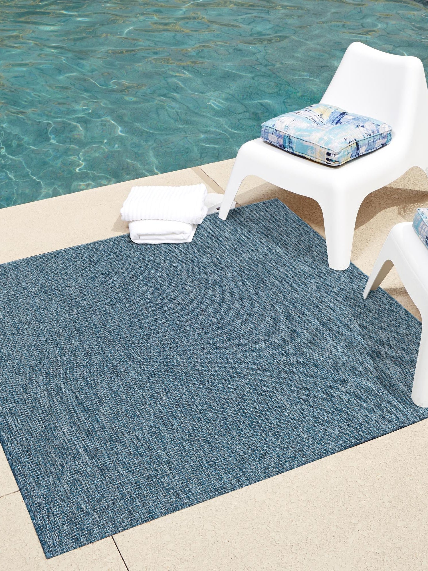 Blue 12' x 12' Outdoor Solid Square Area Rug Weather Resistant for Patio, Deck, Terrace, Balcony, Porch 100% Polypropylene Minimalist Waterproof Carpet for Sale at Rug Engine
