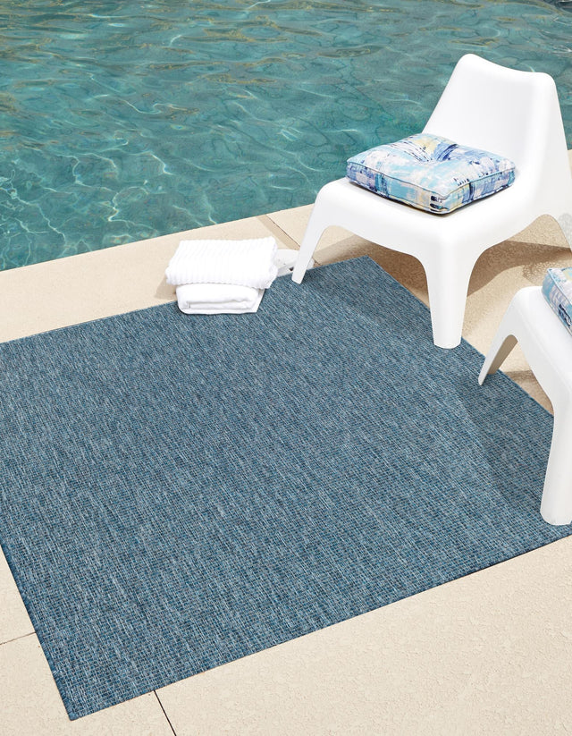 Blue 13' 1 x 13' 1 Outdoor Solid Square Area Rug Weather Resistant for Patio, Deck, Terrace, Balcony, Porch 100% Polypropylene Minimalist Waterproof Carpet for Sale at Rug Engine