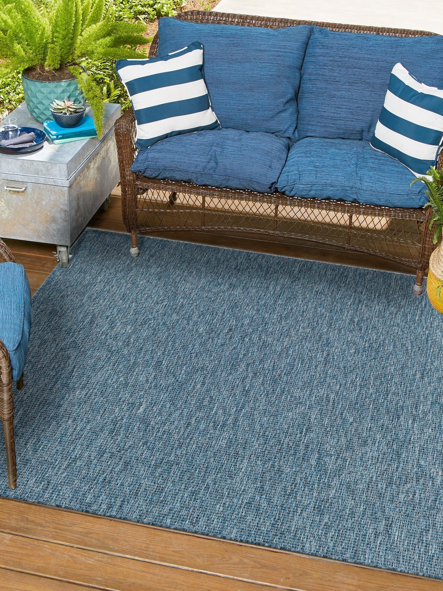 Blue 10' x 10' Outdoor Solid Square Area Rug Weather Resistant for Patio, Deck, Terrace, Balcony, Porch 100% Polypropylene Minimalist Waterproof Carpet for Sale at Rug Engine