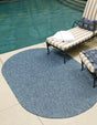 Blue 3' 1 x 5' 3 Outdoor Solid Oval Area Rug Weather Resistant for Patio, Deck, Terrace, Balcony, Porch 100% Polypropylene Minimalist Waterproof Carpet for Sale at Rug Engine