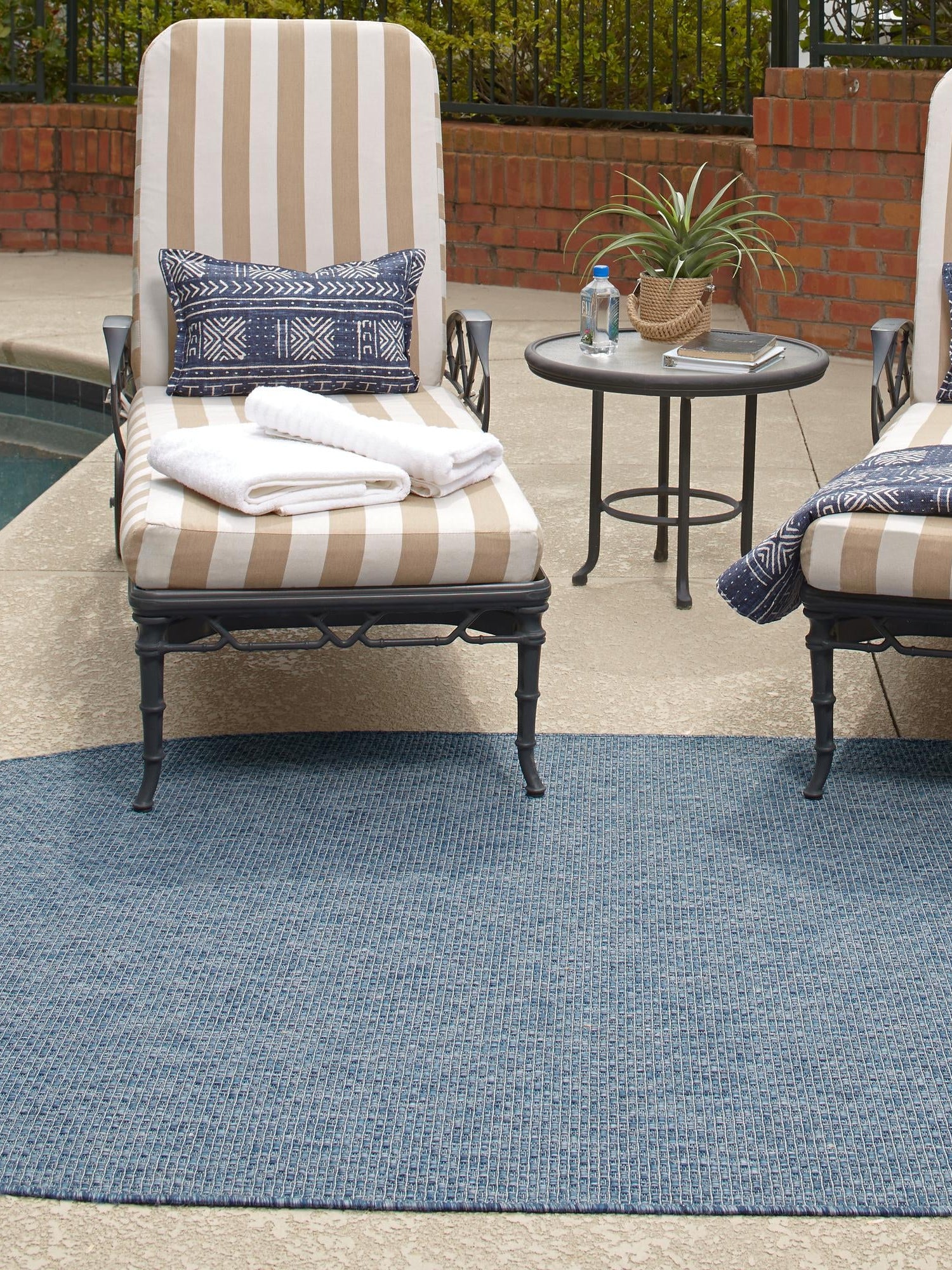 Blue 3' 1 x 5' 3 Outdoor Solid Oval Area Rug Weather Resistant for Patio, Deck, Terrace, Balcony, Porch 100% Polypropylene Minimalist Waterproof Carpet for Sale at Rug Engine