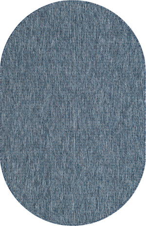 Blue 3' 1 x 5' 3 Outdoor Solid Oval Area Rug Weather Resistant for Patio, Deck, Terrace, Balcony, Porch 100% Polypropylene Minimalist Waterproof Carpet for Sale at Rug Engine