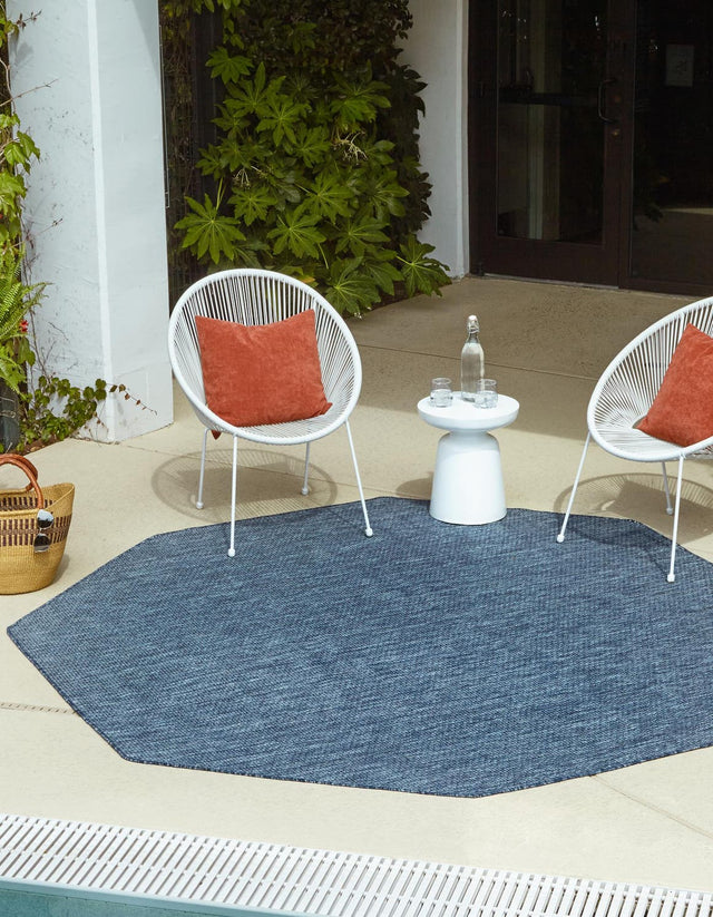 Blue 7' 10 x 7' 10 Outdoor Solid Octagon Area Rug Weather Resistant for Patio, Deck, Terrace, Balcony, Porch 100% Polypropylene Minimalist Waterproof Carpet for Sale at Rug Engine