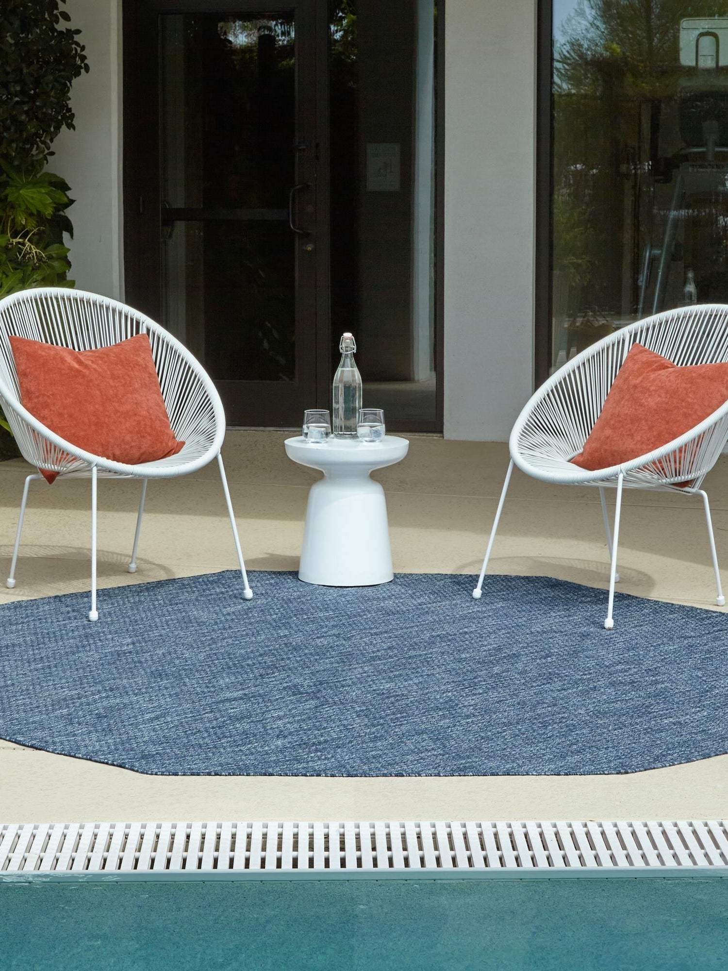 Blue 7' 10 x 7' 10 Outdoor Solid Octagon Area Rug Weather Resistant for Patio, Deck, Terrace, Balcony, Porch 100% Polypropylene Minimalist Waterproof Carpet for Sale at Rug Engine