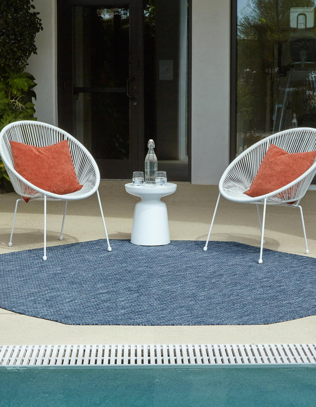 Blue 7' 10 x 7' 10 Outdoor Solid Octagon Area Rug Weather Resistant for Patio, Deck, Terrace, Balcony, Porch 100% Polypropylene Minimalist Waterproof Carpet for Sale at Rug Engine