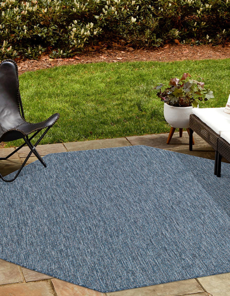 Blue 5' 3 x 5' 3 Outdoor Solid Octagon Area Rug Weather Resistant for Patio, Deck, Terrace, Balcony, Porch 100% Polypropylene Minimalist Waterproof Carpet for Sale at Rug Engine