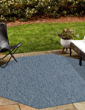 Blue 7' 10 x 7' 10 Outdoor Solid Octagon Area Rug Weather Resistant for Patio, Deck, Terrace, Balcony, Porch 100% Polypropylene Minimalist Waterproof Carpet for Sale at Rug Engine